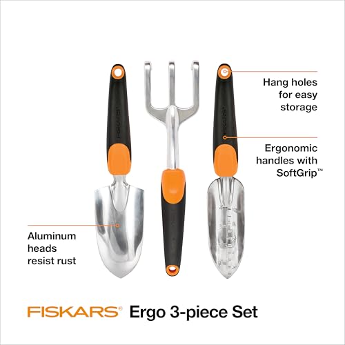 Fiskars 3-Piece Gardening Instrument Set: Rust-Resistant Trowel, Transplanter, and Cultivator for Out of doors Planting - Ergonomic Yard Instruments Equipment, Good Gardening Presents for