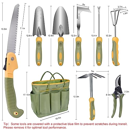 WisaKey 9-Piece Stainless Metal Heavy-Obligation Backyard Instrument Set with Deal with, Consists of Sturdy Backyard Instrument Bag – Good Gardening Hand Instruments and Reward for Males and Girls